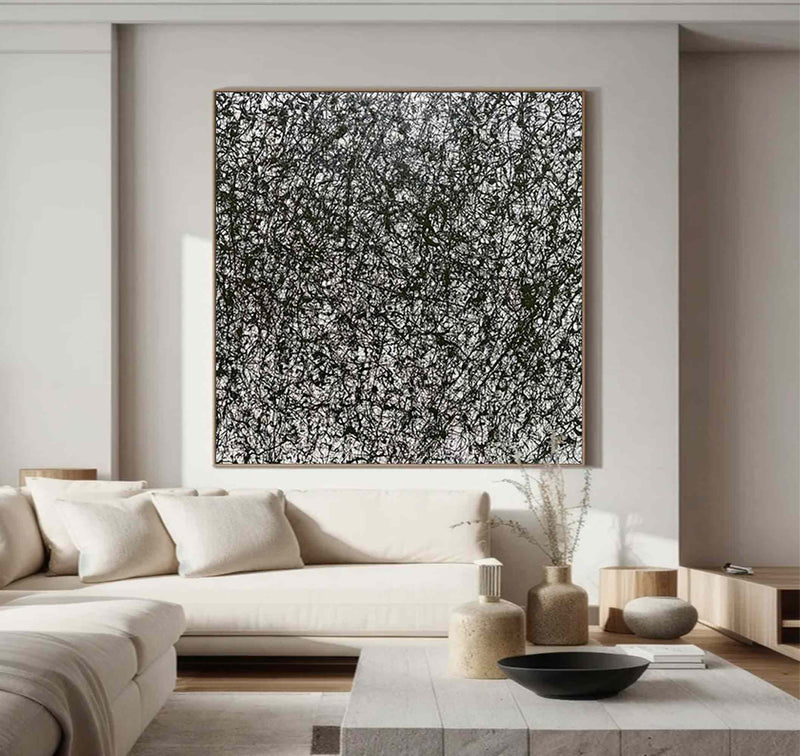 Pollock Style Abstract Art Black and White Abstract Wall Art on Canvas Jackson Pollock Style Black and White Artwork