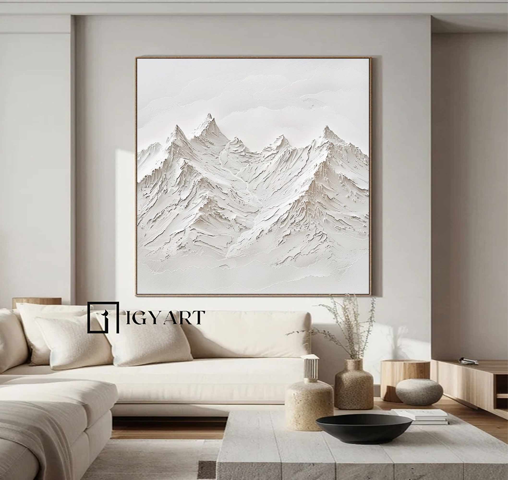 Large White 3D Textured Painting White Snow mountain painting