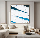 Skier Painting 3D Skiing Sport Art Textured Wall Art Personalized Gift For Skiers White Snowboards Painting 