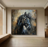 black horse head painting Horse oil painting horse head painting Animal Painting black horse head painting