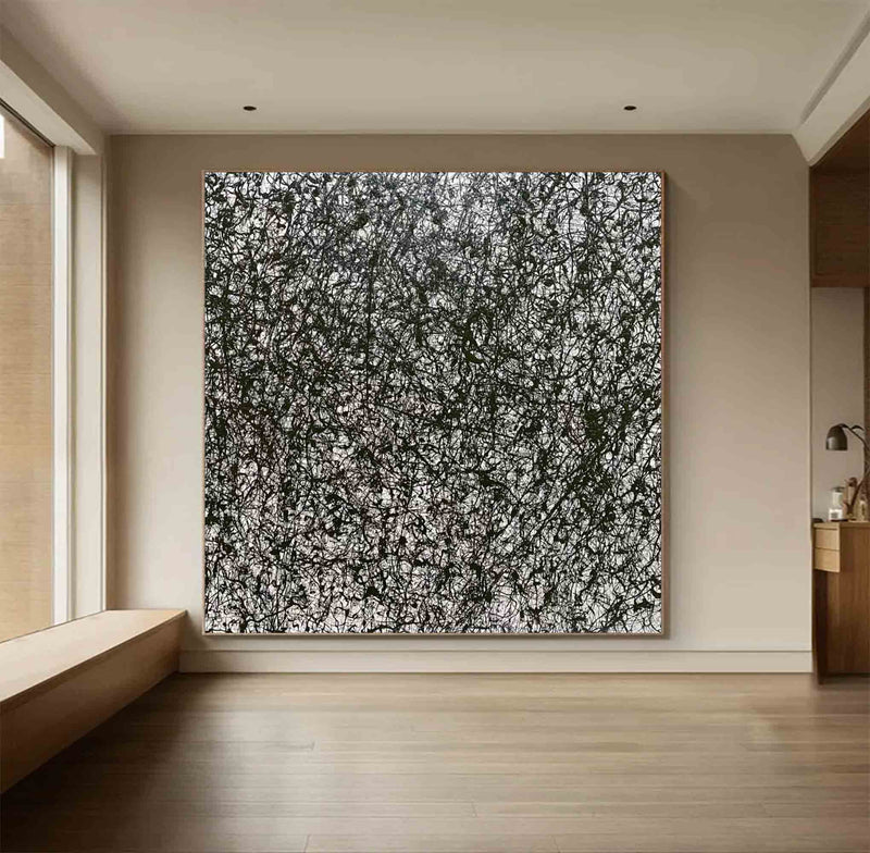 Pollock Style Abstract Art Black and White Abstract Wall Art on Canvas Jackson Pollock Style Black and White Artwork