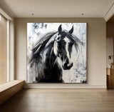 Horse oil painting black horse painting horse head painting black horse head painting Personalized Gifts Animal Painting 