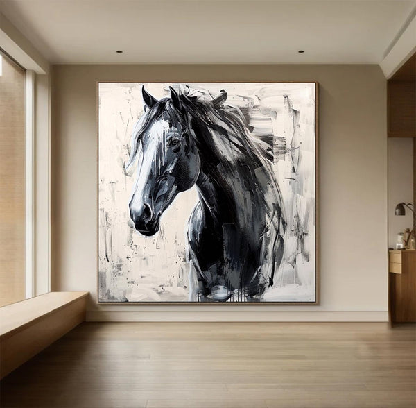 Personalized Gifts Horse oil painting, black horse painting, horse head painting Animal Painting