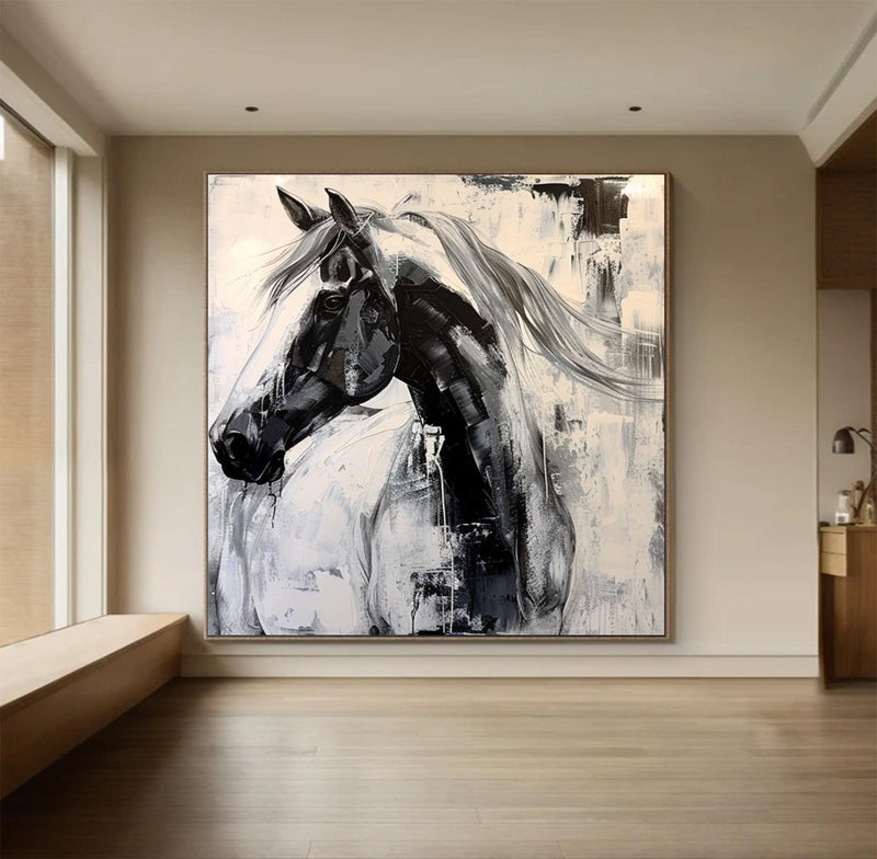 Personalized Gifts Horse oil painting, black horse painting, horse head painting Animal Painting