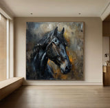 Horse oil painting, brown horse painting, horse head painting, black horse head painting Animal Painting