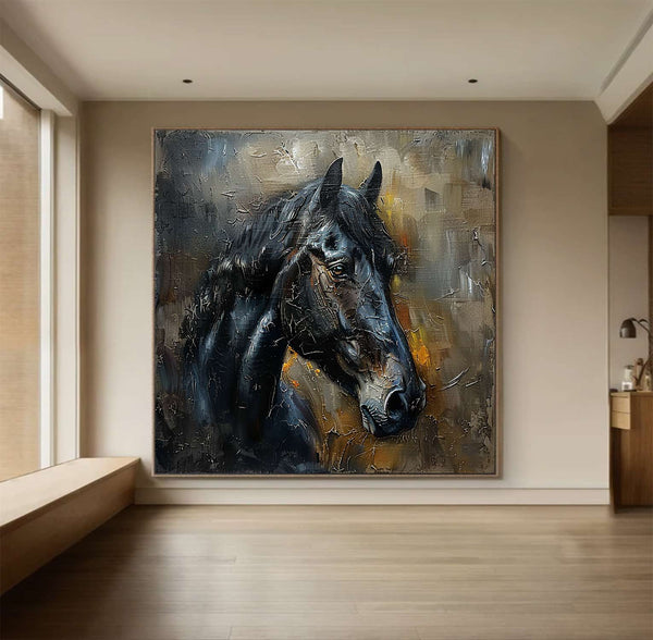 Horse oil painting, brown horse painting, horse head painting, black horse head painting Animal Painting