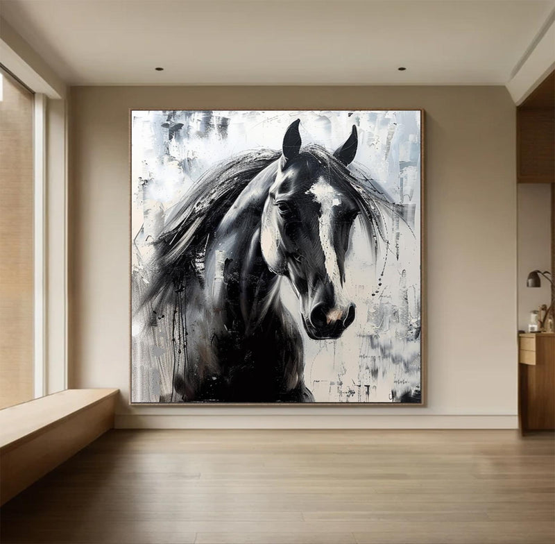 Horse oil painting black horse painting horse head painting black horse head painting Personalized Gifts Animal Painting 