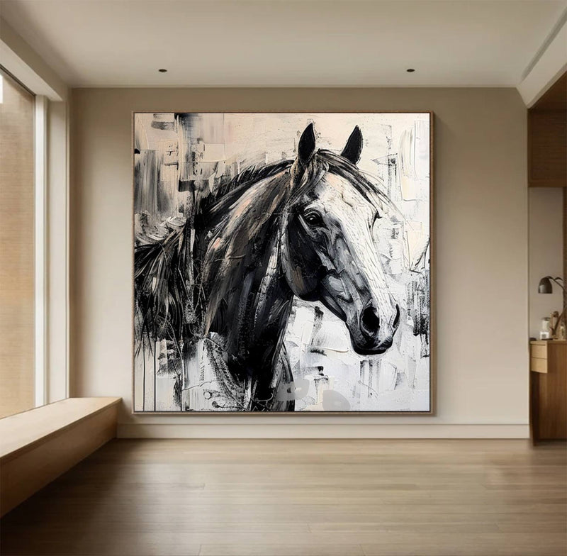 Horse oil painting horse head painting black horse head painting Personalized Gifts Animal Painting