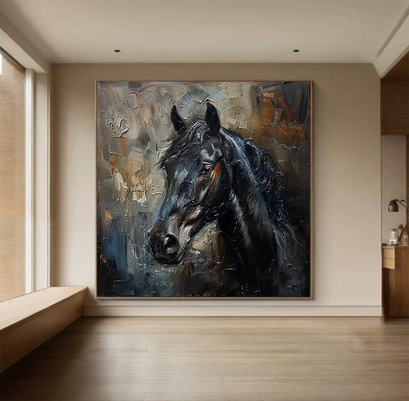 black horse head painting Horse oil painting horse head painting Animal Painting