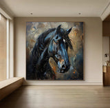 Ferghana horse painting black horse head painting Horse oil painting horse head painting Animal Painting black horse head painting