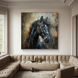 black horse head painting Horse oil painting horse head painting Animal Painting black horse head painting