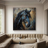 Ferghana horse painting black horse head painting Horse oil painting horse head painting Animal Painting black horse head painting