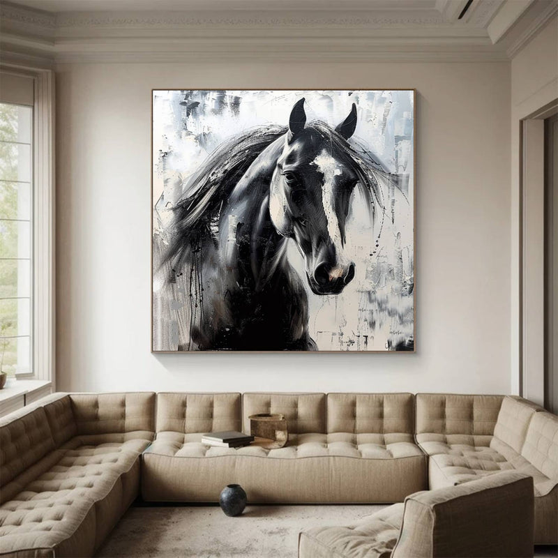 Horse oil painting black horse painting horse head painting black horse head painting Personalized Gifts Animal Painting 