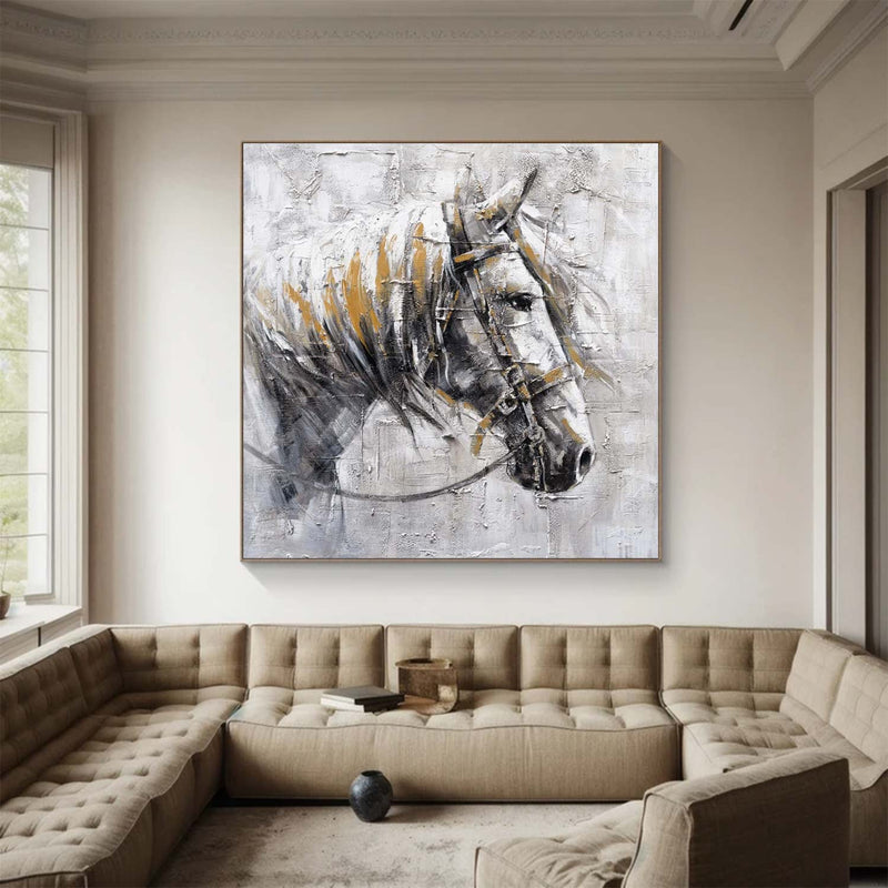 Ferghana horse painting black horse head painting Horse oil painting horse head painting Animal Painting black horse head painting