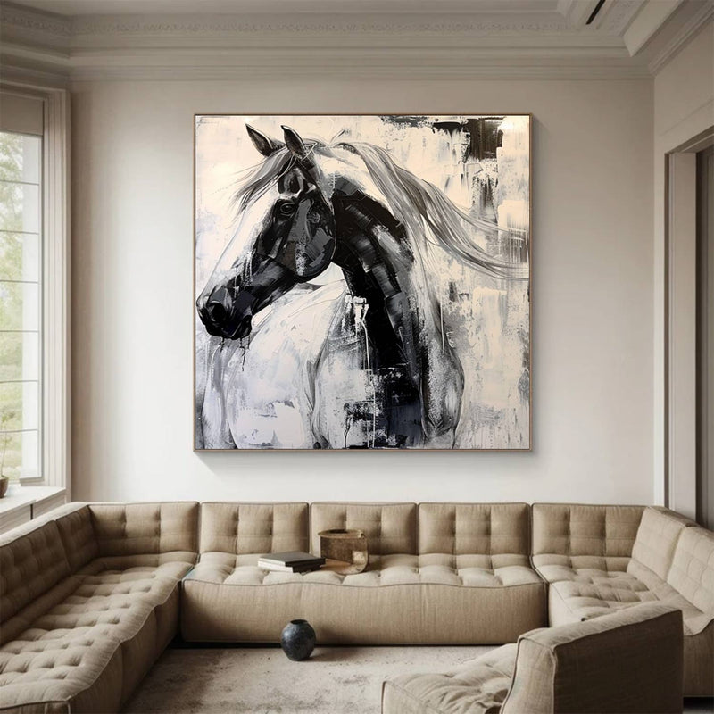 Personalized Gifts Horse oil painting, black horse painting, horse head painting Animal Painting