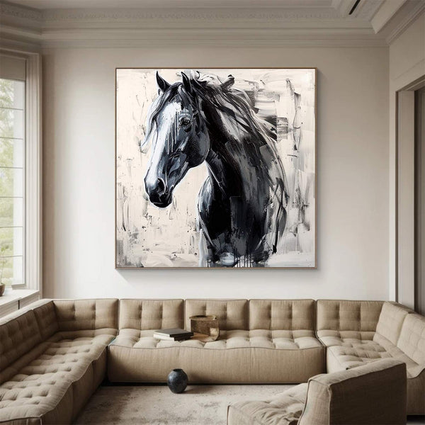 Personalized Gifts Horse oil painting, black horse painting, horse head painting Animal Painting