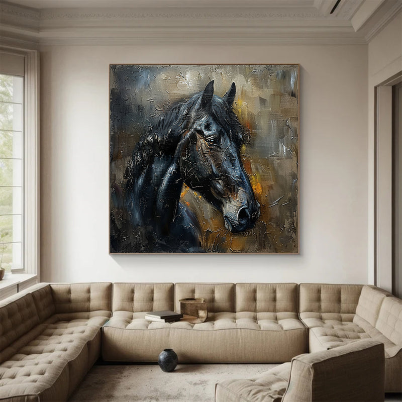 Horse oil painting, brown horse painting, horse head painting, black horse head painting Animal Painting