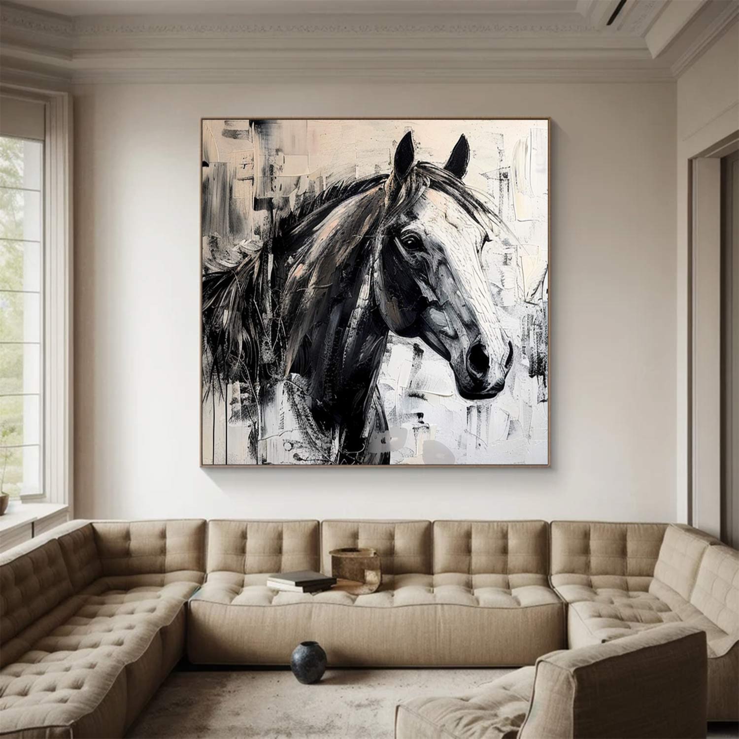 Horse oil painting horse head painting black horse head painting Personalized Gifts Animal Painting