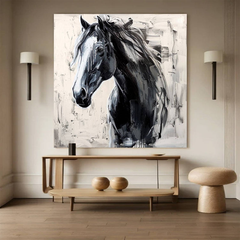 Personalized Gifts Horse oil painting, black horse painting, horse head painting Animal Painting