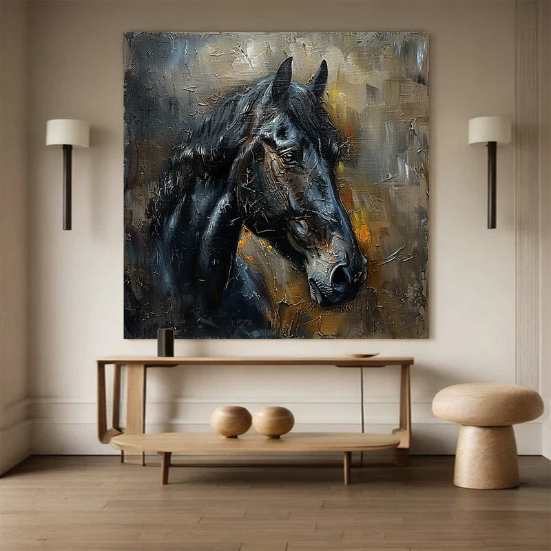 Horse oil painting, brown horse painting, horse head painting, black horse head painting Animal Painting