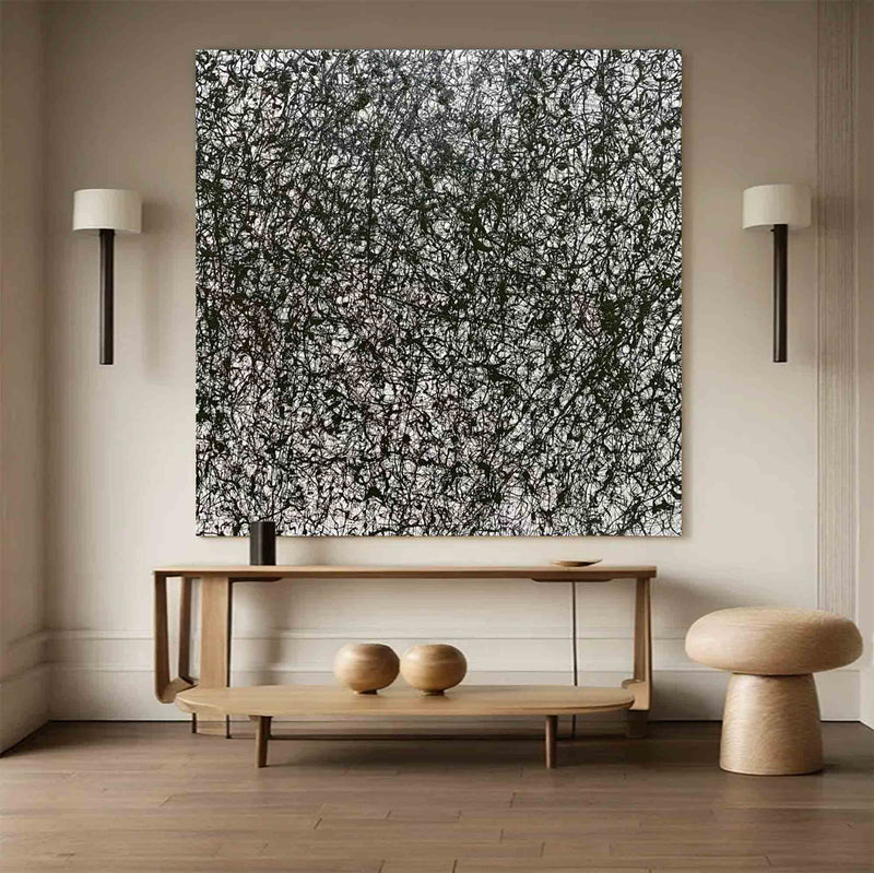 Pollock Style Abstract Art Black and White Abstract Wall Art on Canvas Jackson Pollock Style Black and White Artwork