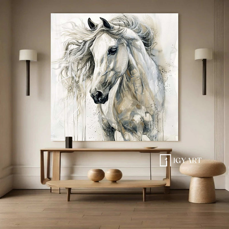 Horse Abstract Painting white horse painting Personalized Gifts Animal Painting Horse Painting Horse Oil Painting