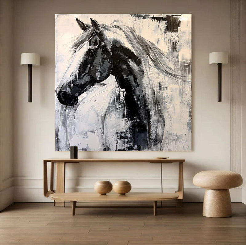 Personalized Gifts Horse oil painting, black horse painting, horse head painting Animal Painting