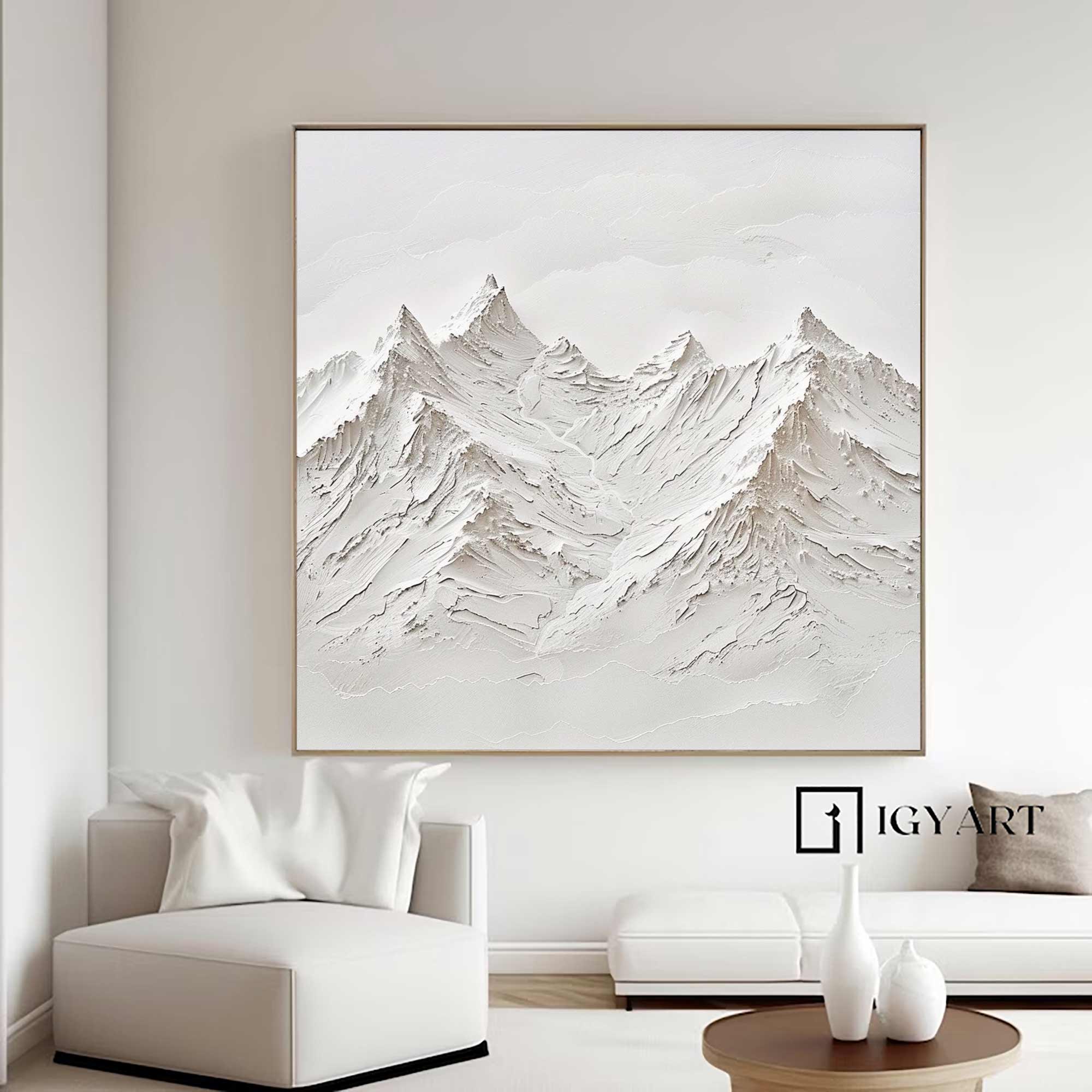 Large White 3D Textured Painting White Snow mountain painting