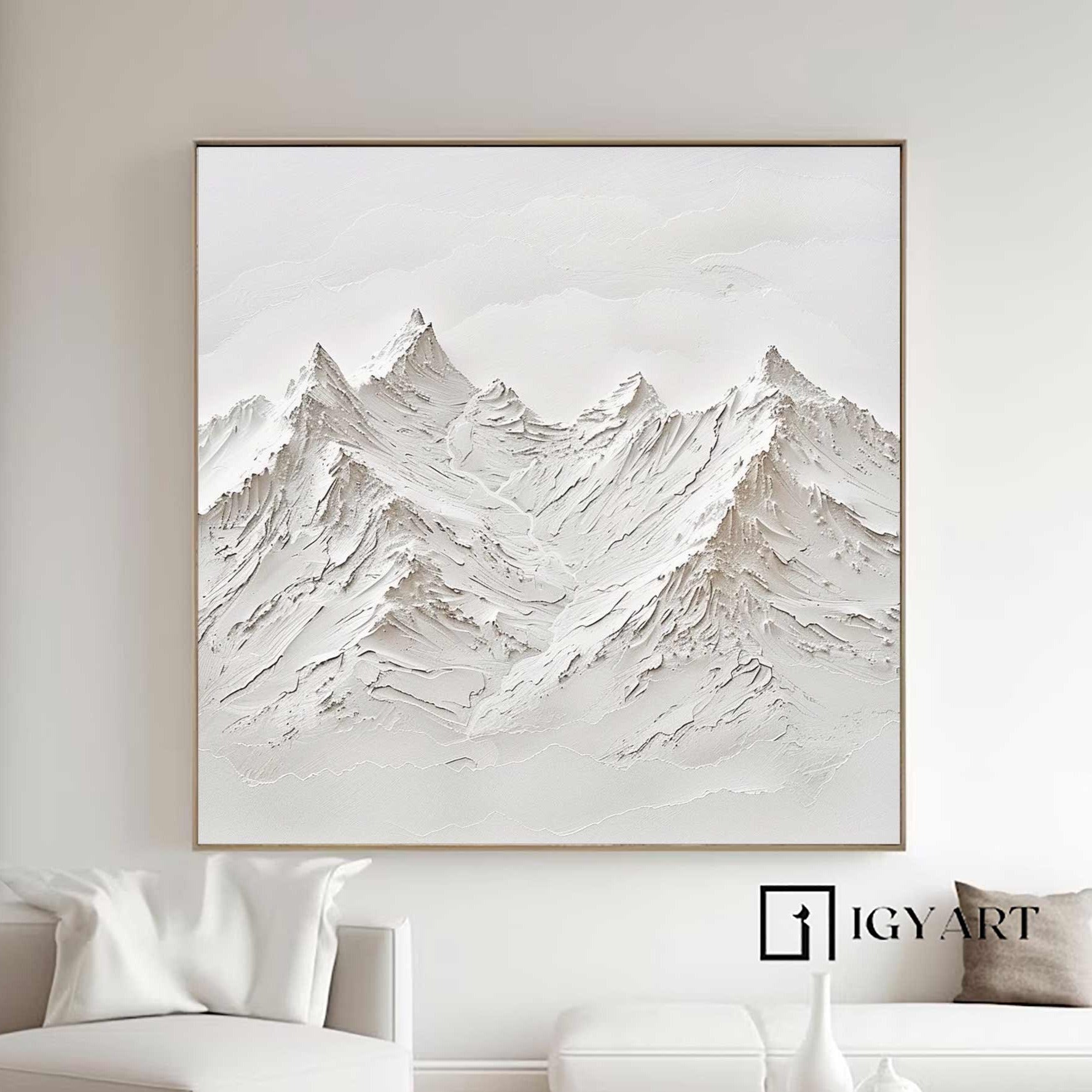 Large White 3D Textured Painting White Snow mountain painting