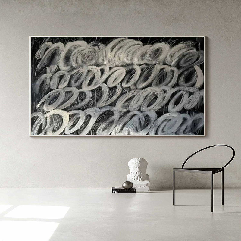 Large Black Abstract Painting Black abstract wall art Black and White Abstract Line Painting Black Minimalist Painting