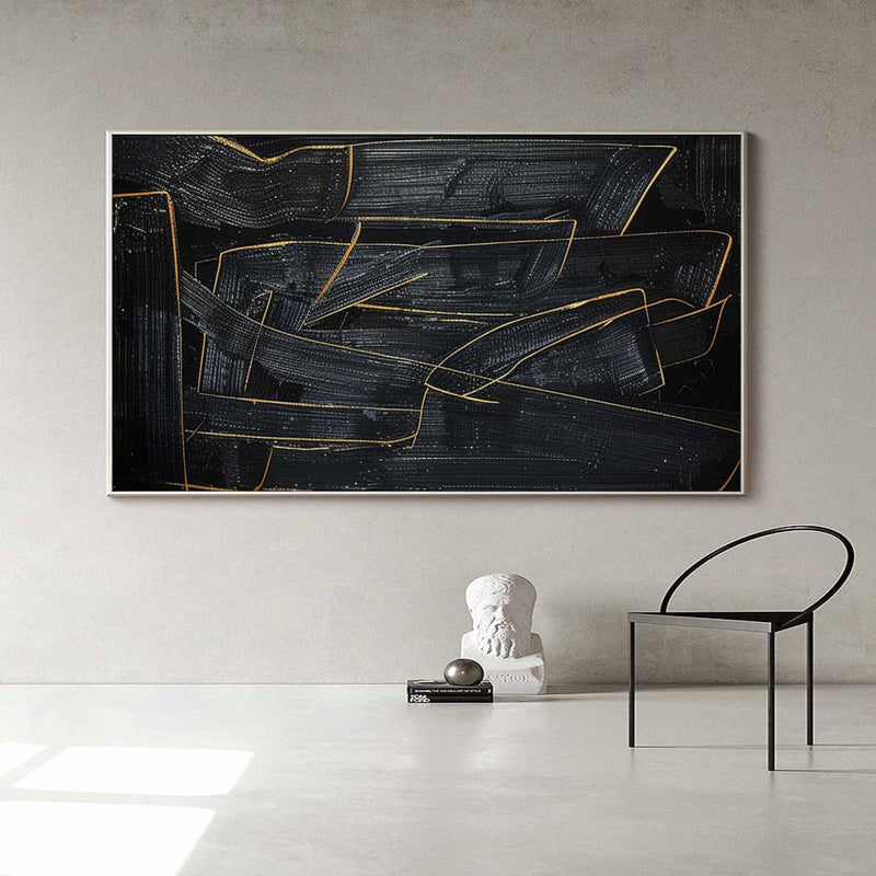 Large Black Abstract Painting Black and Gold abstract wall art Black and Gold Minimalist Painting