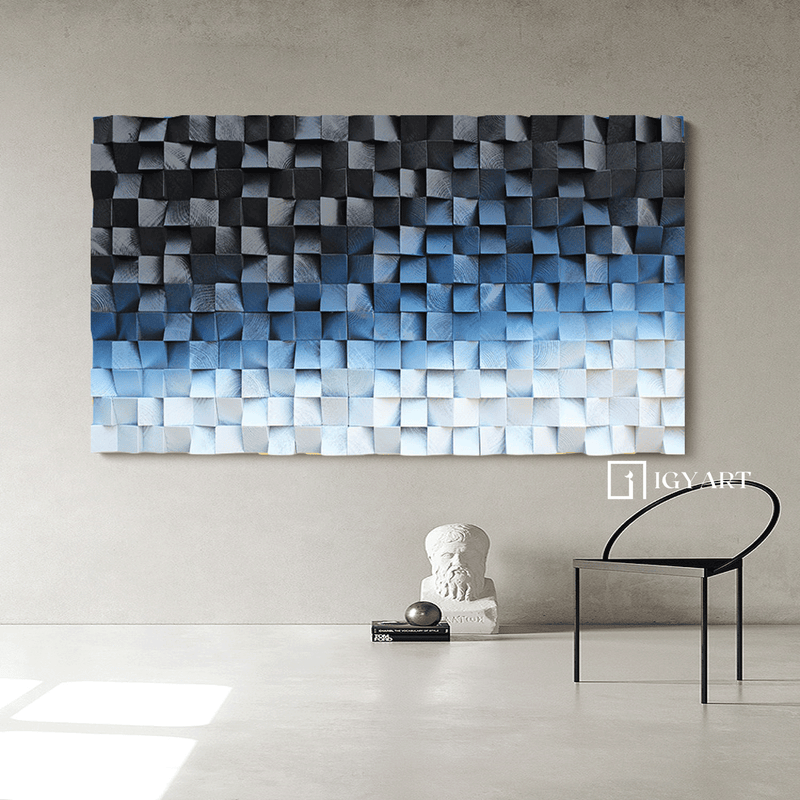 Blue Sculptured art Painting Wood carving wall art Art sculpture Textured Wall Decor Abstract 3D Textured Wall Art