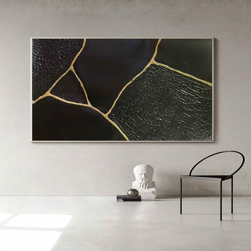 Large Black Abstract Painting Black and Gold abstract wall art Black and Gold Minimalist Painting