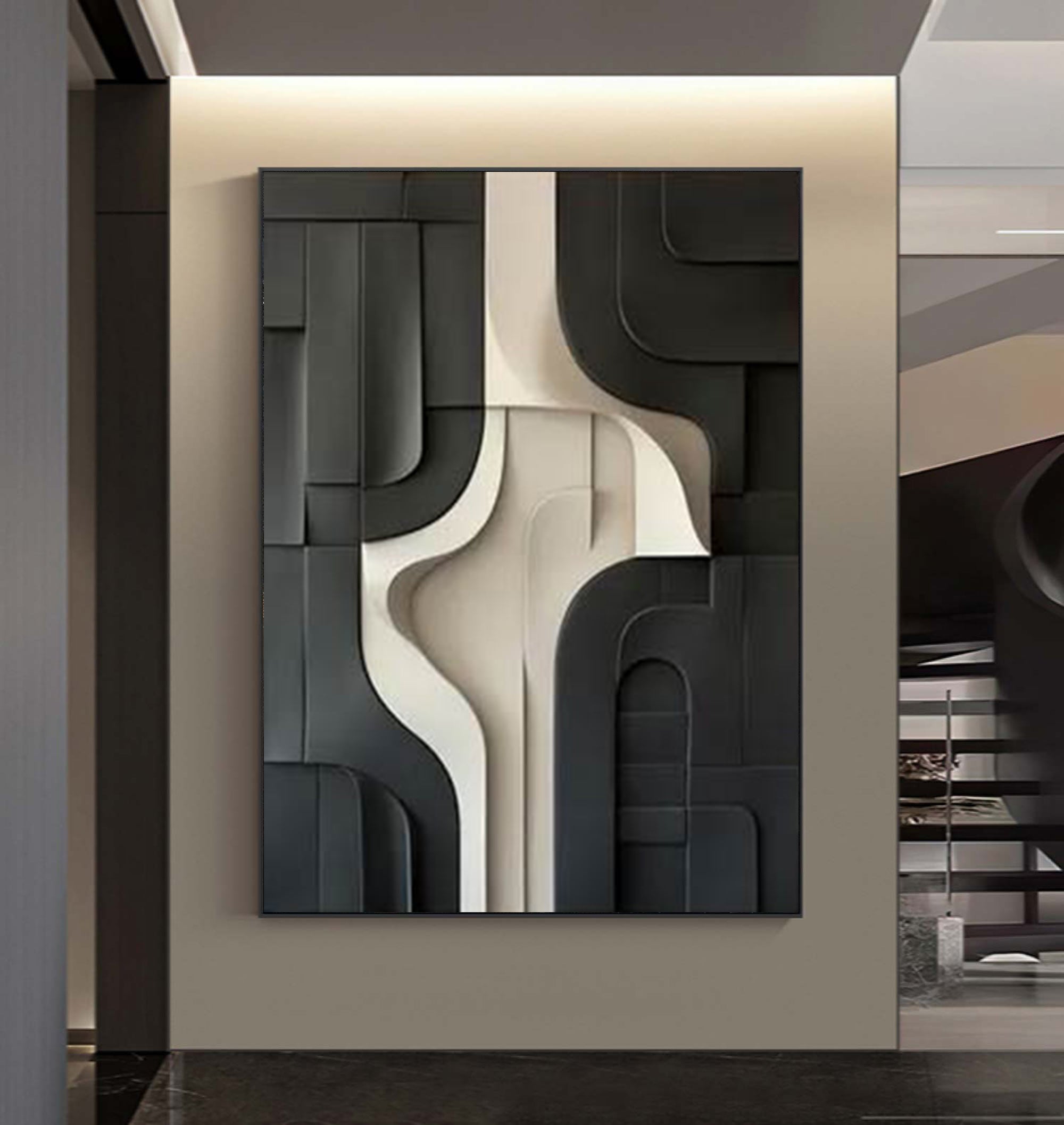 Wood Textured Wall Decor Black Sculptured Art Sculptured art Painting