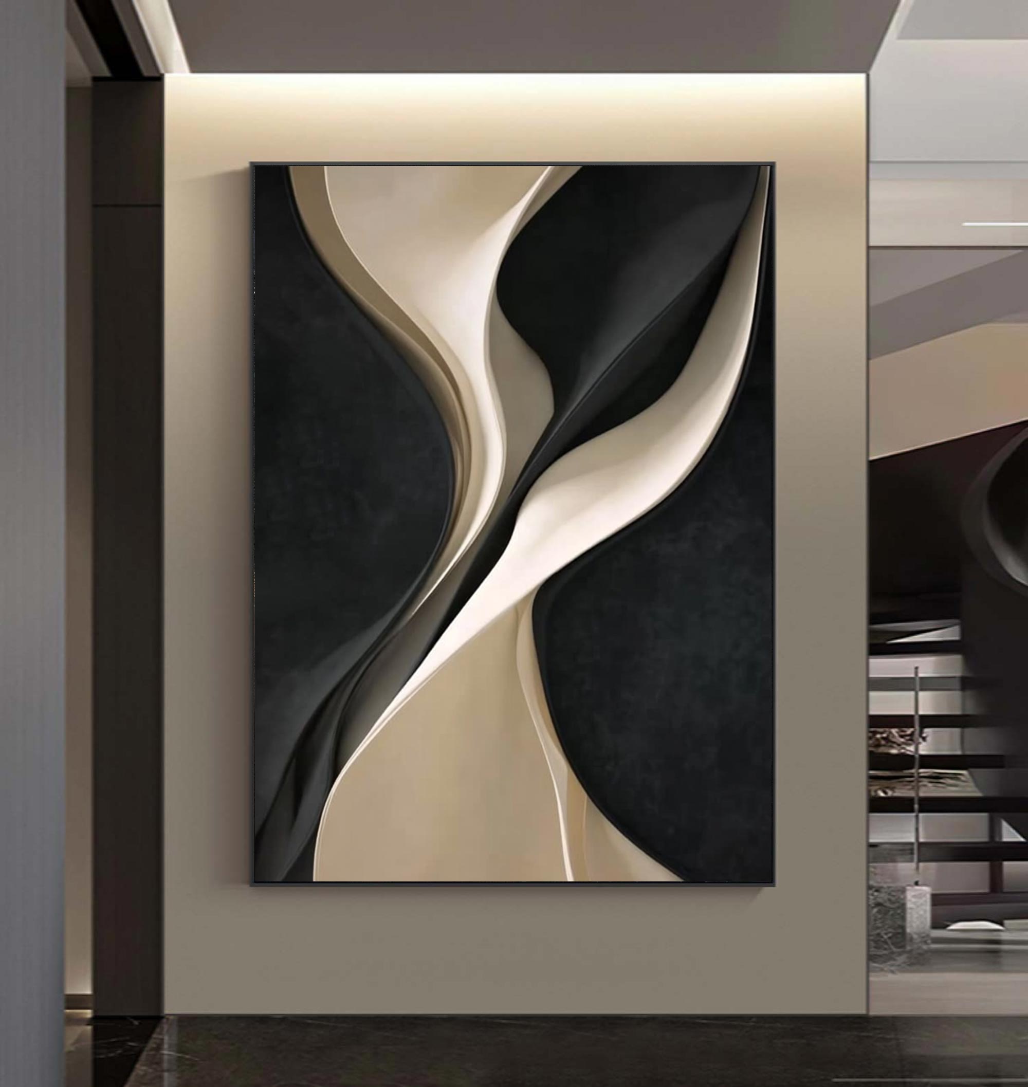 wood wall decor painting Black and white texture wall decor painting