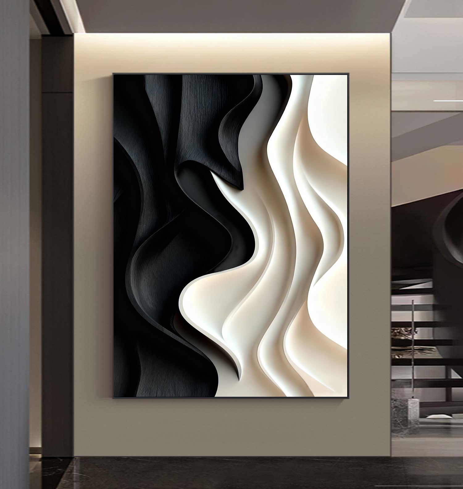 Black and White 3D Textured Wall art Black Sculptured art Painting
