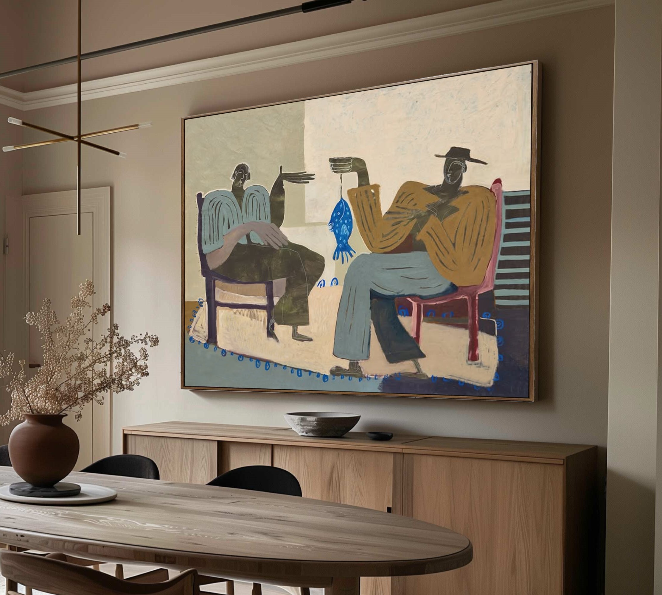 Hand-painted dining room wall art Modern rustic figurative painting