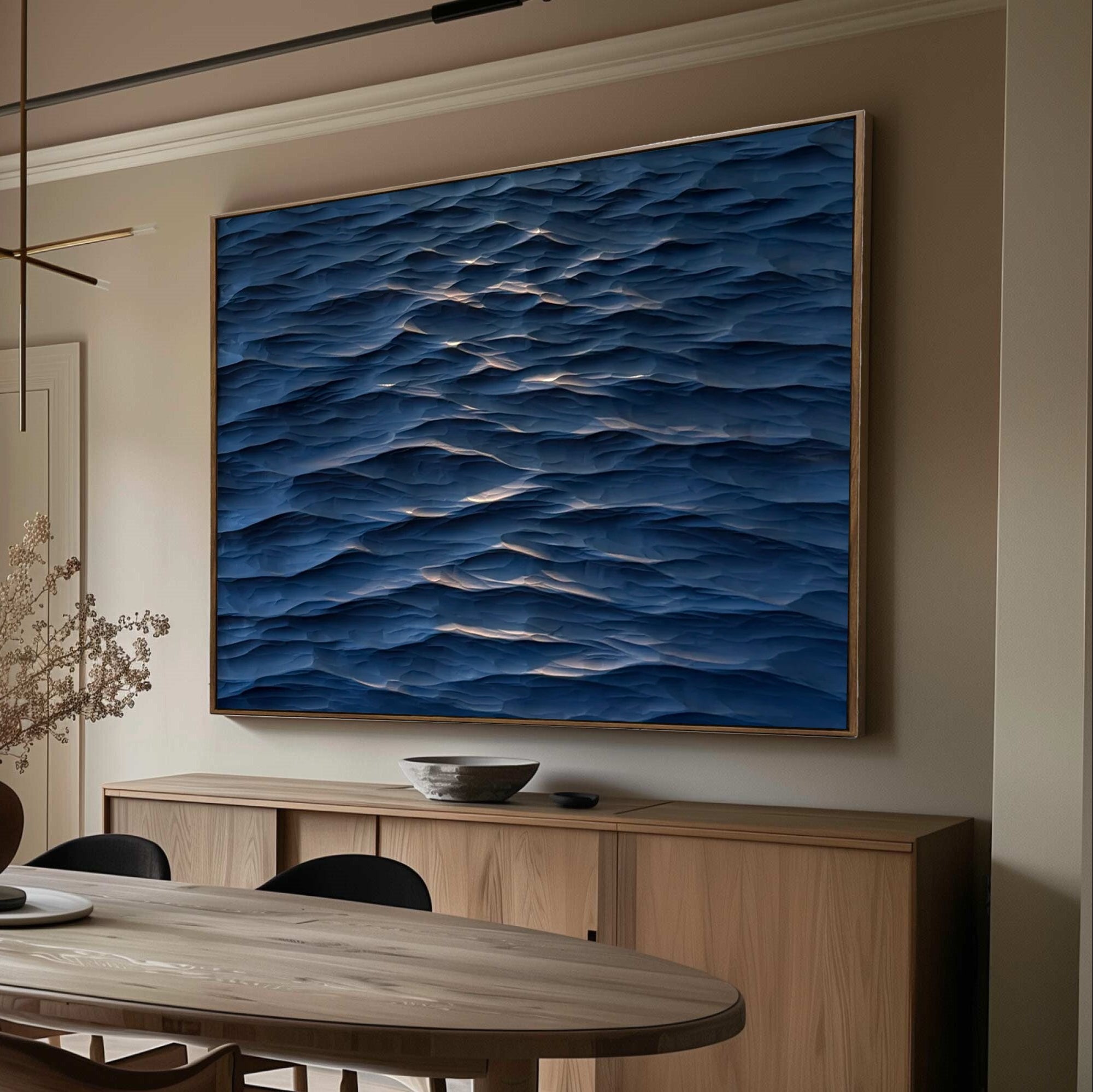 blue wave Wood Carving Wall Art: Abstract 3D Textured Sculpture art