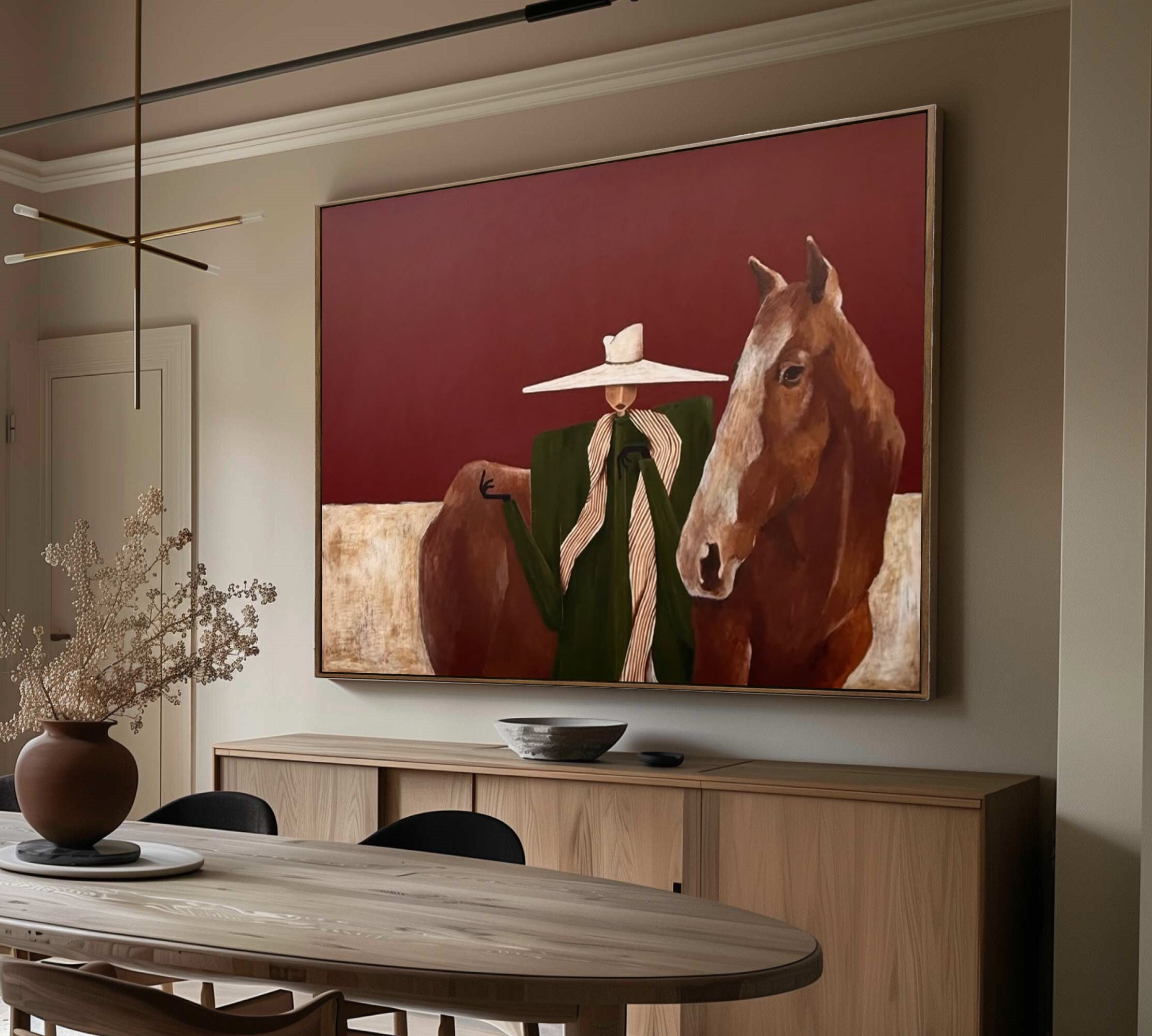 Modern Abstract Horse Art Mid-century Modern Woman and Horse Painting