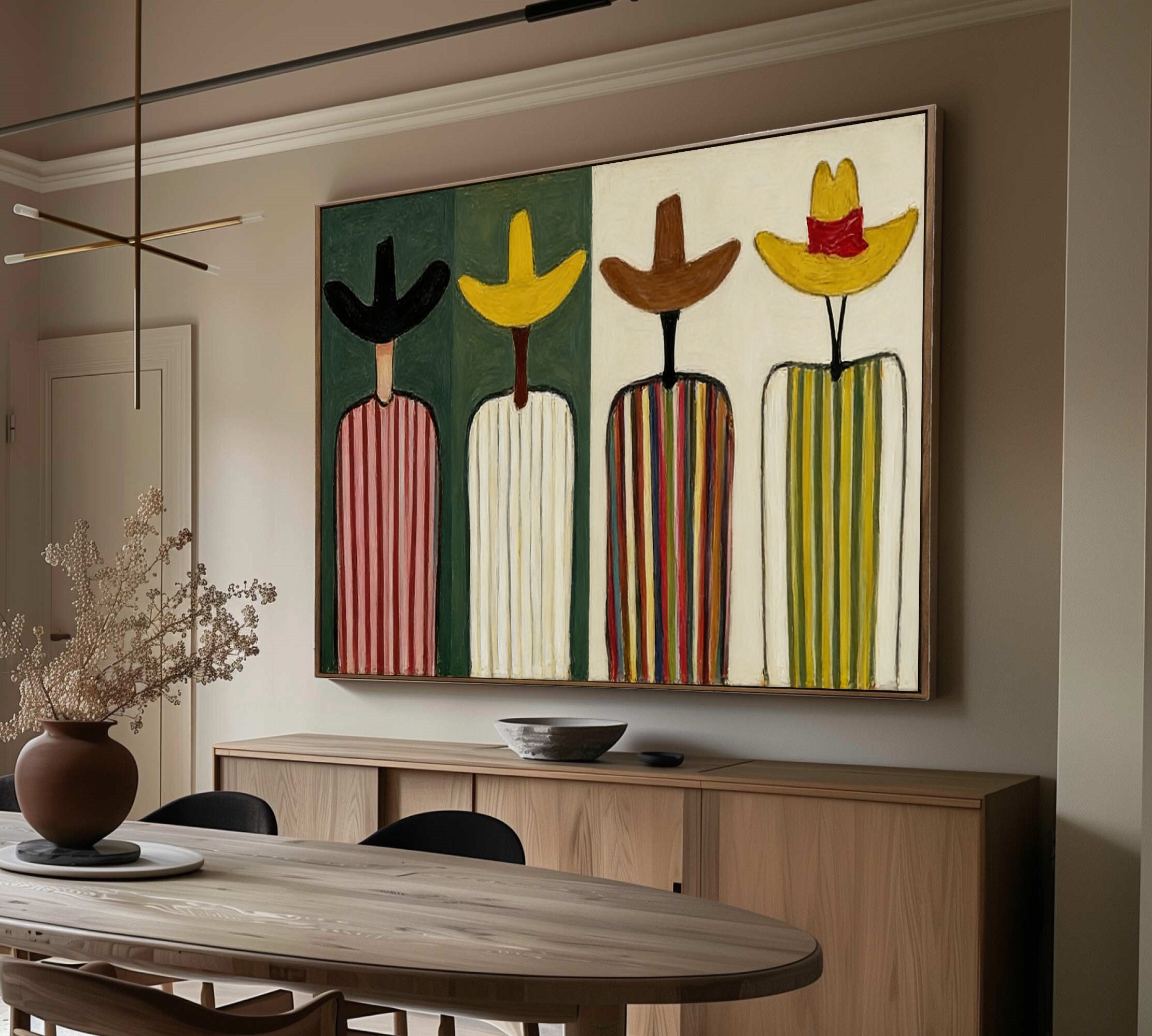 Large Abstract Cowboy Oil Painting on Canvas - Textured Mid-Century Western Wall Art