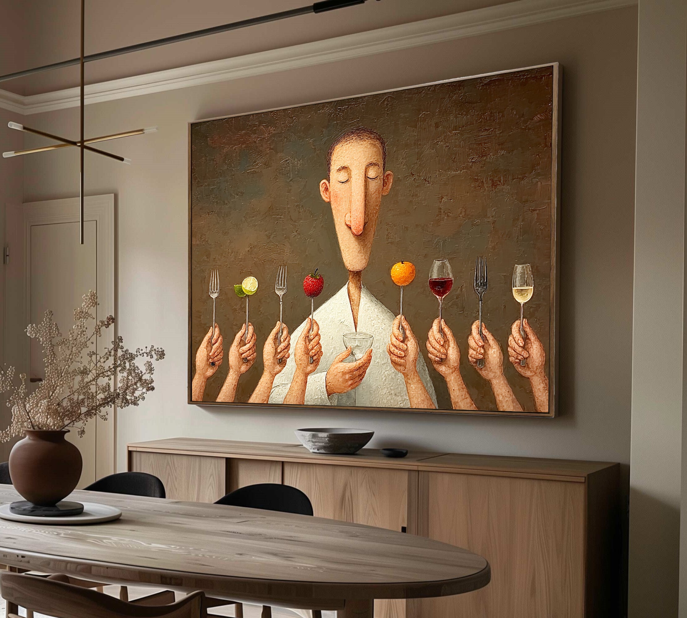 Modern Dining Room Art Kitchen Wall Art Foodie Wall Decor Fruit and Wine Art Painting