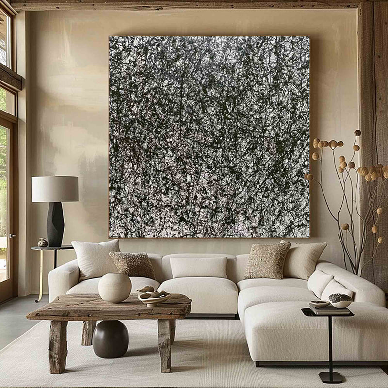 Pollock Style Abstract Art Black and White Abstract Wall Art on Canvas Jackson Pollock Style Black and White Artwork