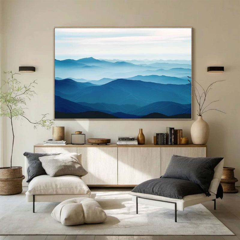 Large blue abstract art blue mountain landscape art Large mount paintings mountain wall art 