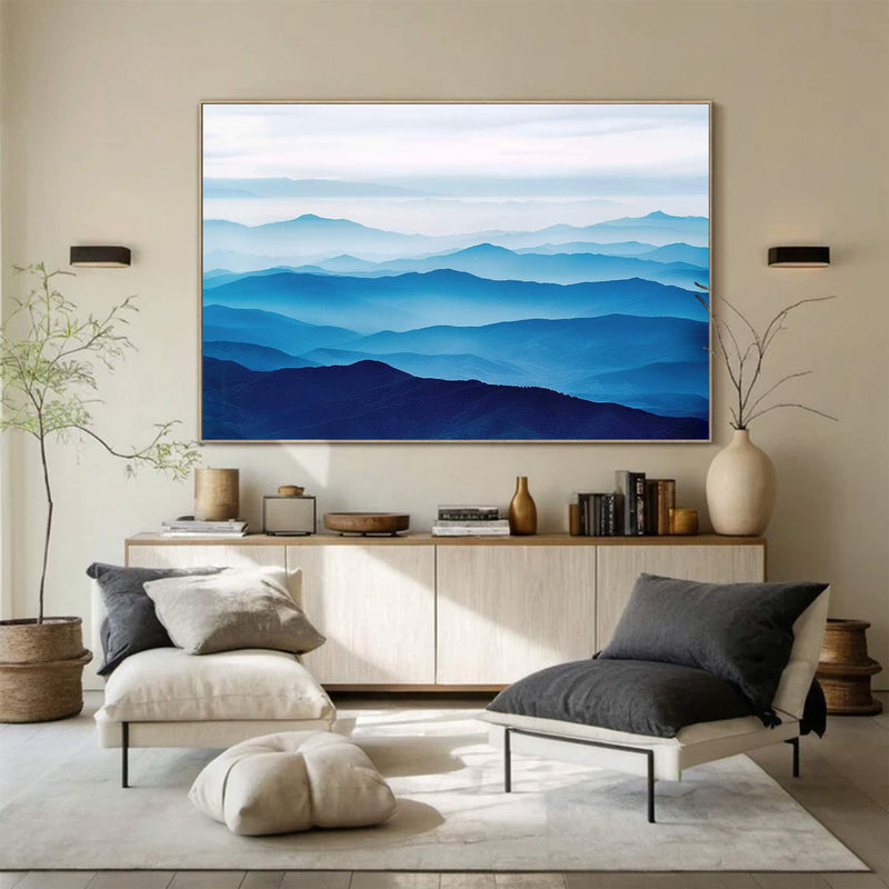 Large mountain painting blue painting of the mountains Large blue abstract art blue mountains artwork