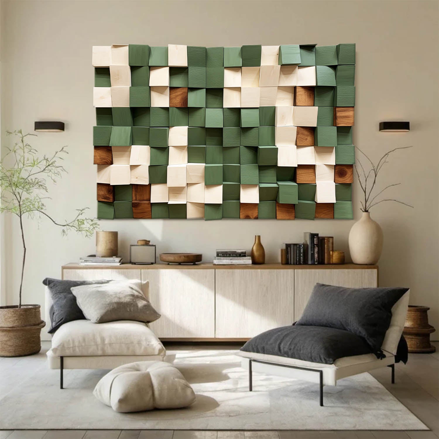 Green Sculptured art Green Wood carving wall art Green Textured Wall Art