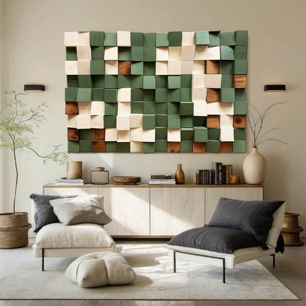 Green Sculptured art Painting Green Wood carving wall art Green Abstract 3D Textured Wall Art