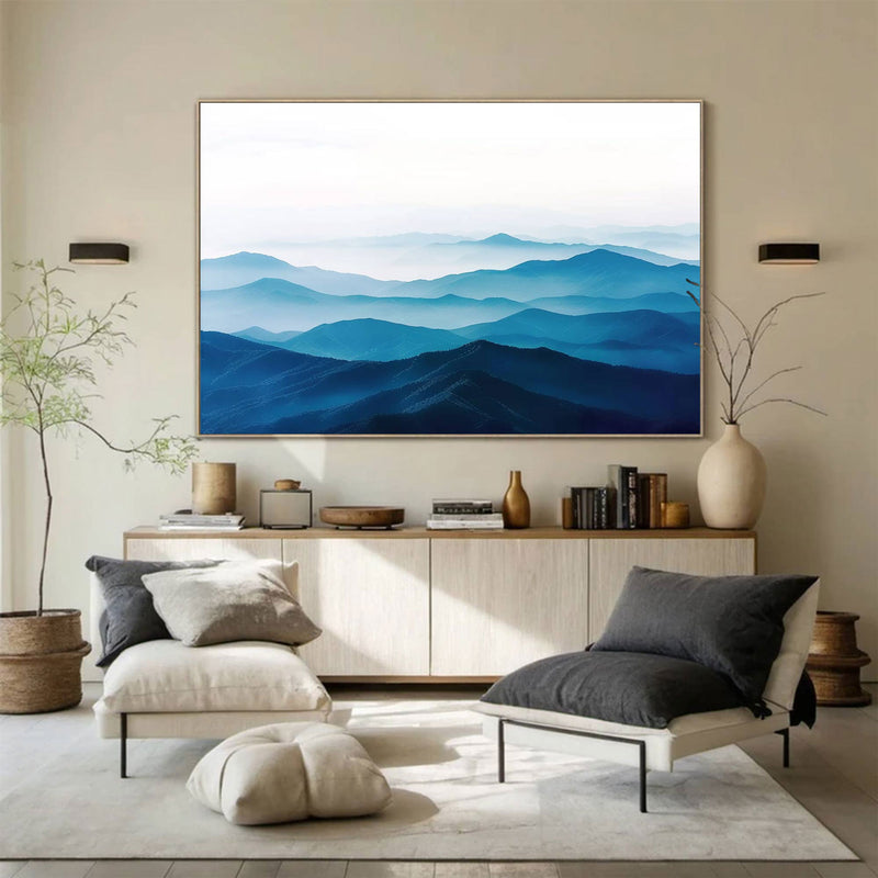 Large blue abstract art blue mountain landscape art Large mount paintings mountain wall art 