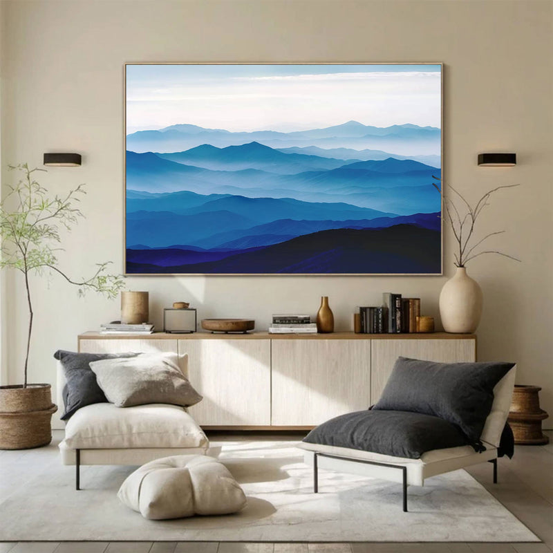 Large mountain painting mountain wall art Large blue abstract art blue mountains artwork