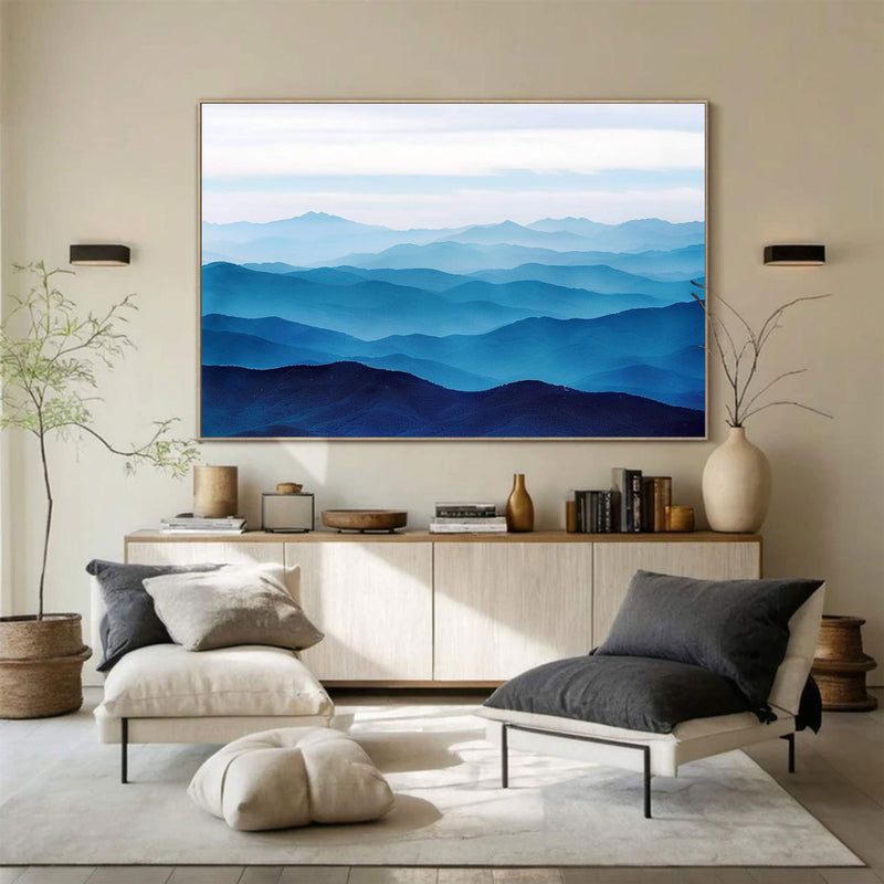 Large blue abstract art blue mountain landscape art Large mount paintings mountain wall art 