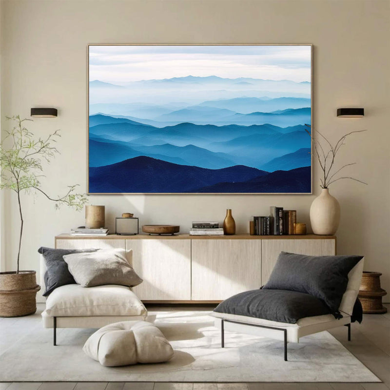 Large blue abstract art blue mountain landscape art Large mount paintings mountain wall art 